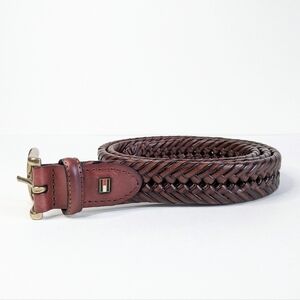 Tommy Hilfiger Braided Vegetable Burnish Genuine Leather Belt Brass Buckle XXL